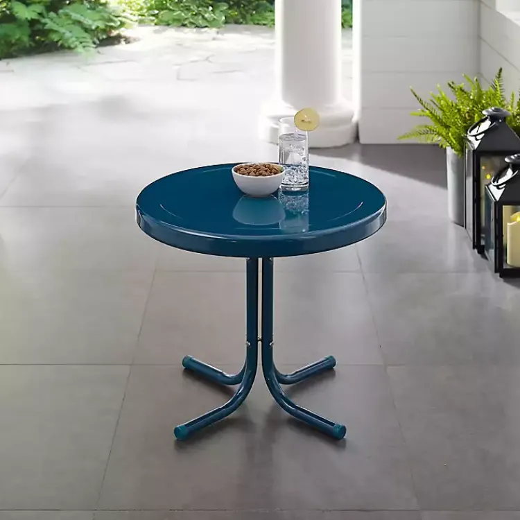 Kirklands Home Navy Retro Metal Outdoor Side Table Blue Sale