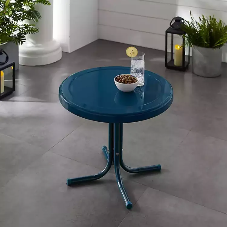 Kirklands Home Navy Retro Metal Outdoor Side Table Blue Sale