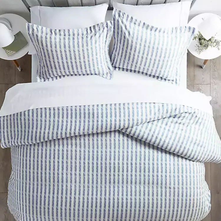 Kirklands Home Navy Rugged Stripes Puffed 3-pc. King Duvet Set Blue New