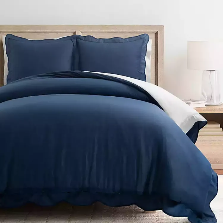 Kirklands Home Navy Scallop Edge 3-pc. Full/Queen Duvet Cover Set Hot