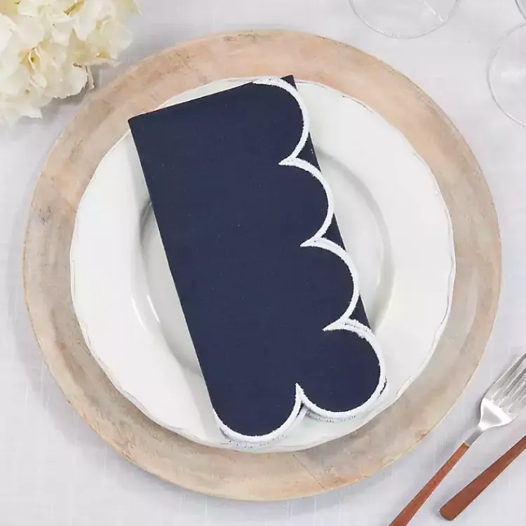 Kirklands Home Navy Scalloped Edge Napkins, Set of 4 Blue