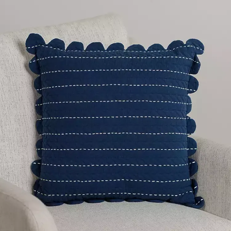 Pillows>Kirklands Home Navy Scalloped Edge Pillow Blue