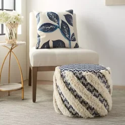 Poufs & Floor Cushions>Kirklands Home Navy Shag Tufted Diagonal Twist Pouf