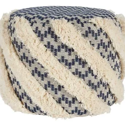 Poufs & Floor Cushions>Kirklands Home Navy Shag Tufted Diagonal Twist Pouf