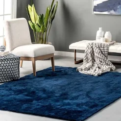 Kirklands Home Navy Shag Washable Area Rug, 6x9 Blue Outlet