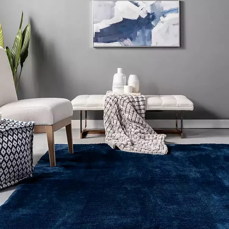 Kirklands Home Navy Shag Washable Area Rug, 6x9 Blue Outlet