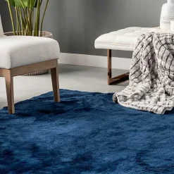 Kirklands Home Navy Shag Washable Area Rug, 6x9 Blue Outlet