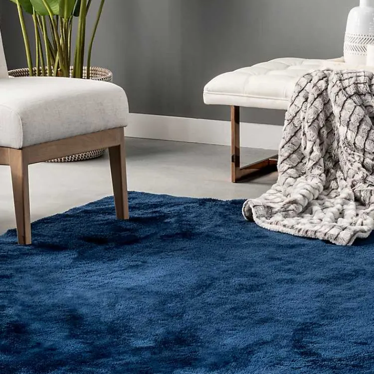Kirklands Home Navy Shag Washable Area Rug, 6x9 Blue Outlet