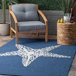 Kirklands Home Navy Starfish Hooked Indoor/Outdoor Area Rug, 5x8 Clearance