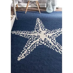 Kirklands Home Navy Starfish Hooked Indoor/Outdoor Area Rug, 5x8 Clearance