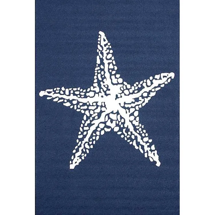 Kirklands Home Navy Starfish Hooked Indoor/Outdoor Area Rug, 7x9 Clearance