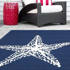 Kirklands Home Navy Starfish Hooked Indoor/Outdoor Area Rug, 7x9 Clearance