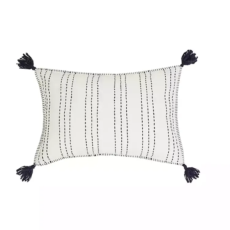 Pillows>Kirklands Home Navy Stitched Stripe Lumbar Pillow