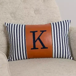 Pillows>Kirklands Home Navy Striped Monogram K Lumbar Pillow