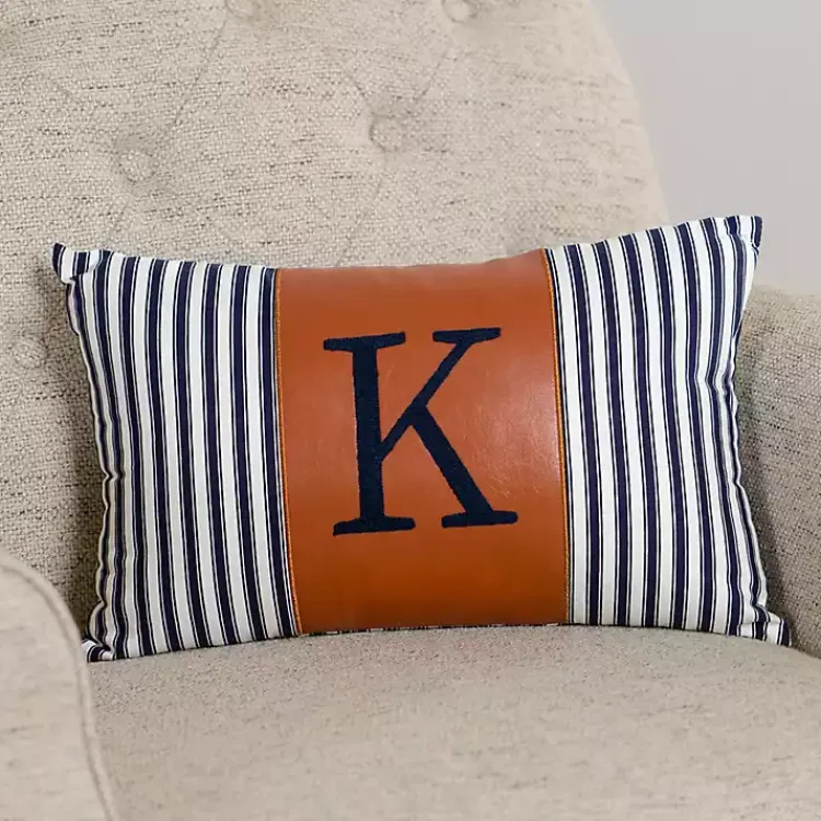 Pillows>Kirklands Home Navy Striped Monogram K Lumbar Pillow