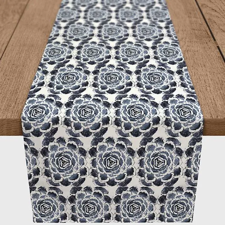 Kirklands Home Navy Succulent Pattern Table Runner Clearance