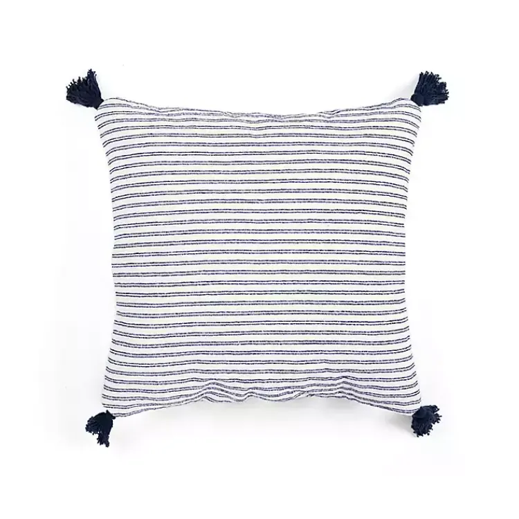 Pillows>Kirklands Home Navy Thin Woven Stripe Tassel Pillow