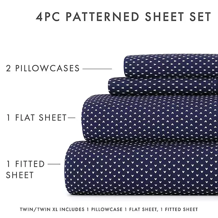 Kirklands Home Navy Tiny Hearts 3-pc. Twin Sheet Set Blue Sale