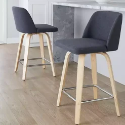 Kirklands Home Navy Torino Upholstered Counter Stools, Set of 2 Blue Clearance