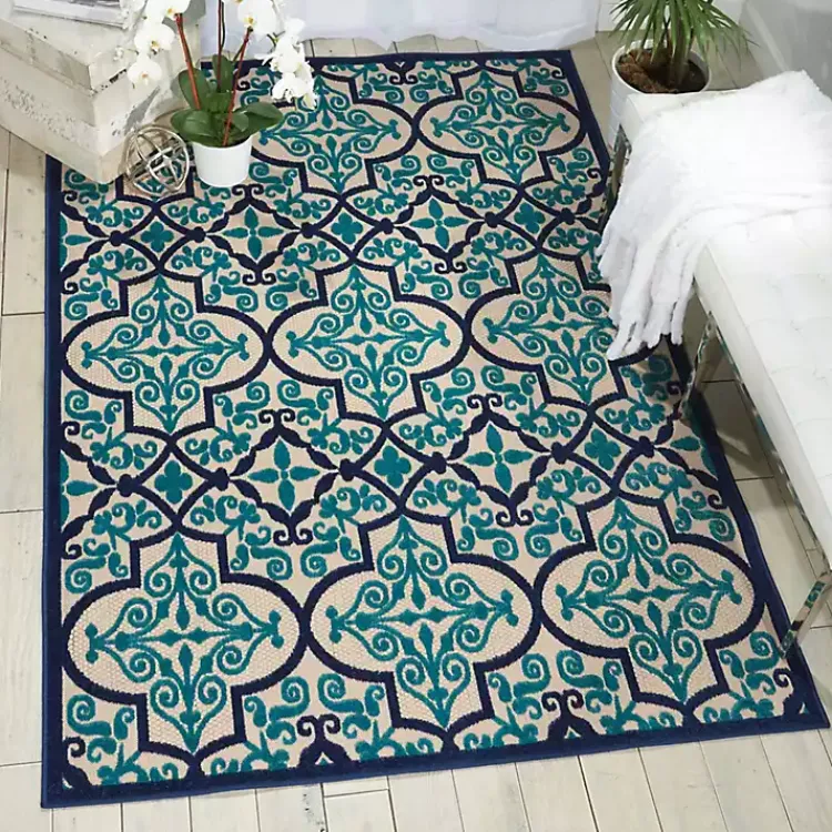 Kirklands Home Navy Trellis Outdoor Area Rug, 7x10 Hot