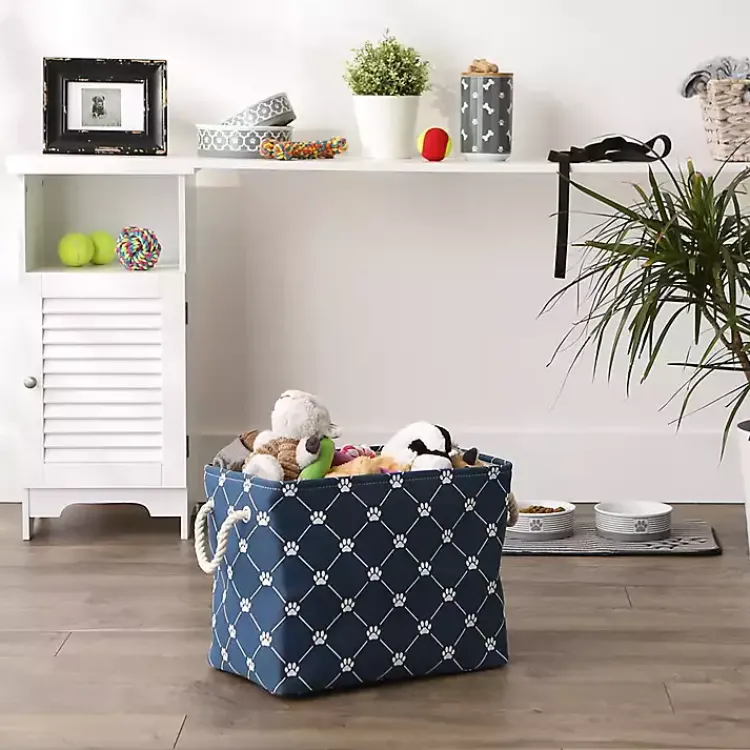 Baskets & Boxes>Kirklands Home Navy Trellis Paw Print Storage Basket, 16 in. Blue
