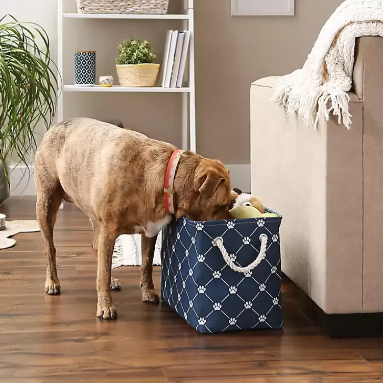 Baskets & Boxes>Kirklands Home Navy Trellis Paw Print Storage Basket, 16 in. Blue