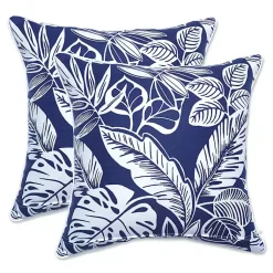 Kirklands Home Navy Tropical Foliage 2-pc. Outdoor Pillows Blue New