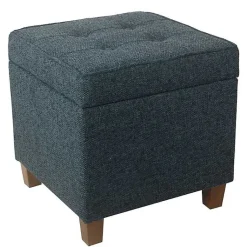 Kirklands Home Navy Tufted Upholstered Storage Ottoman Blue Outlet