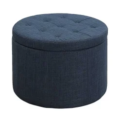 Kirklands Home Navy Upholstered Round Shoe Storage Ottoman Blue