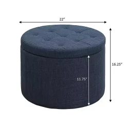 Kirklands Home Navy Upholstered Round Shoe Storage Ottoman Blue