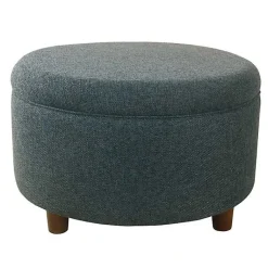 Kirklands Home Navy Upholstered Round Storage Ottoman Blue