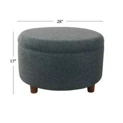 Kirklands Home Navy Upholstered Round Storage Ottoman Blue