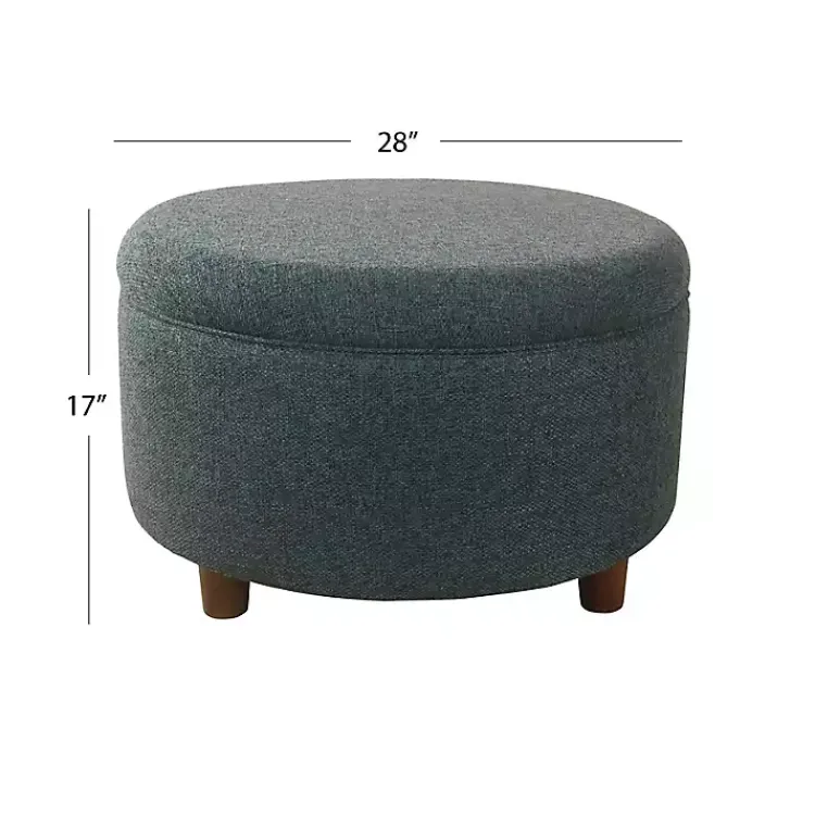 Kirklands Home Navy Upholstered Round Storage Ottoman Blue
