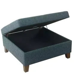 Kirklands Home Navy Upholstered Square Storage Ottoman Blue Sale