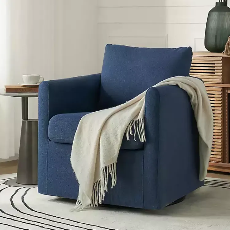 Kirklands Home Navy Upholstered Vasser Slipcover Swivel Chair Blue Outlet