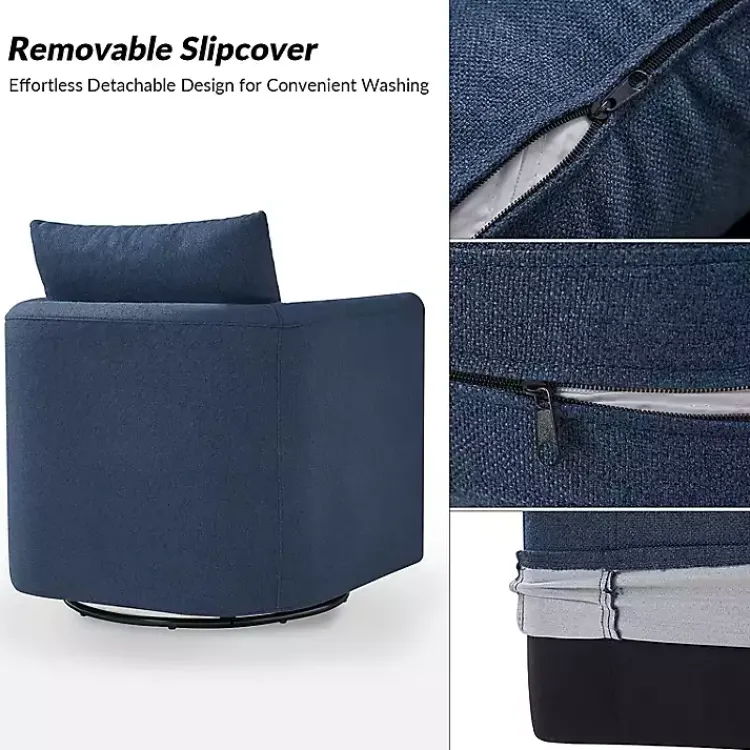Kirklands Home Navy Upholstered Vasser Slipcover Swivel Chair Blue Outlet