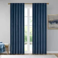 Kirklands Home Navy Velvet Greta Curtain Panel Set, 84 in. Blue Discount