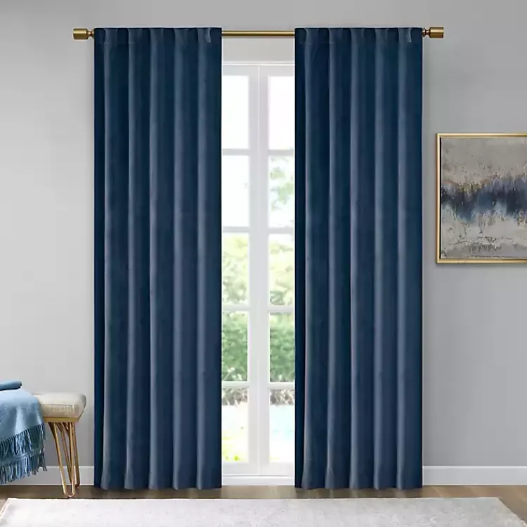 Kirklands Home Navy Velvet Greta Curtain Panel Set, 95 in. Blue Clearance
