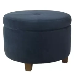 Kirklands Home Navy Velvet Upholstered Round Storage Ottoman Blue Best