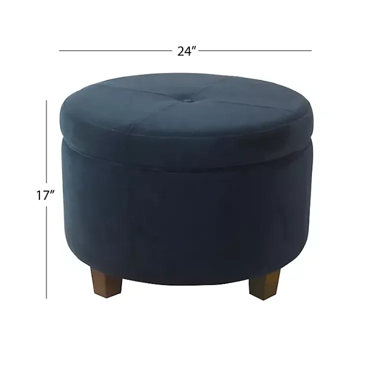 Kirklands Home Navy Velvet Upholstered Round Storage Ottoman Blue Best