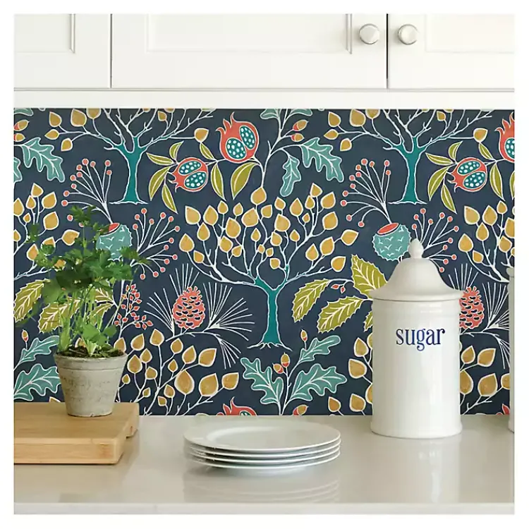 Kirklands Home Navy Vintage Flora Peel & Stick Wallpaper Best