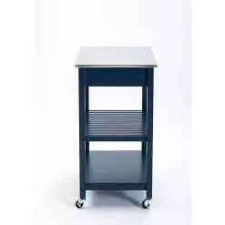 Kirklands Home Navy Wood and Stainless Steel Top Kitchen Cart Blue Online