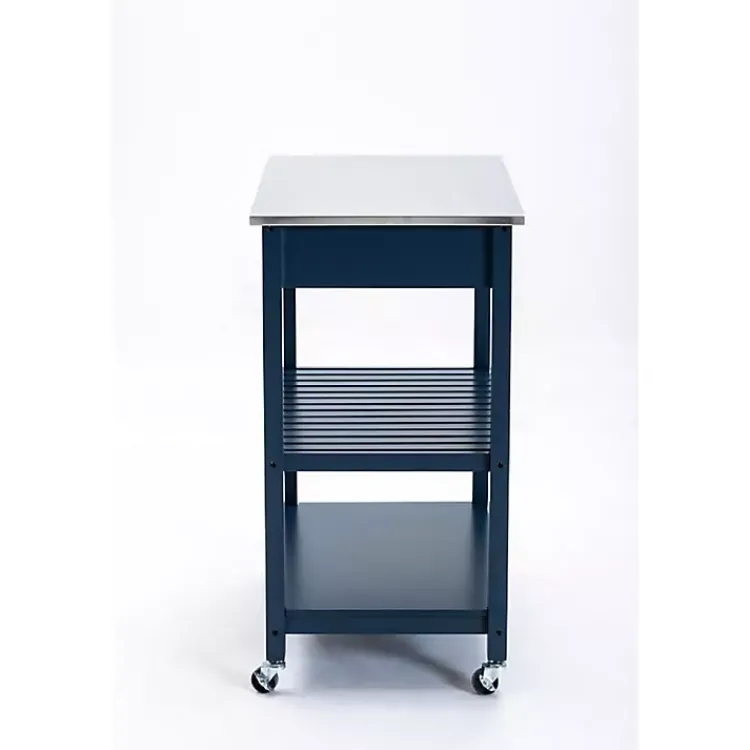 Kirklands Home Navy Wood and Stainless Steel Top Kitchen Cart Blue Online