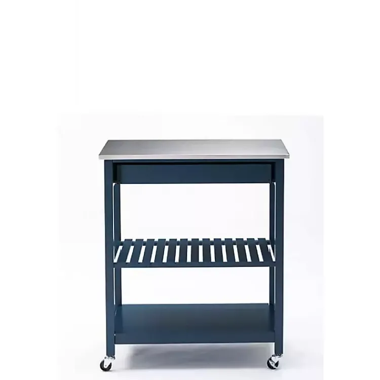 Kirklands Home Navy Wood and Stainless Steel Top Kitchen Cart Blue Online