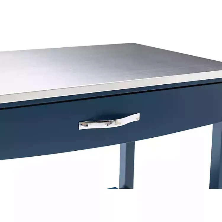 Kirklands Home Navy Wood and Stainless Steel Top Kitchen Cart Blue Online
