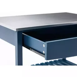 Kirklands Home Navy Wood and Stainless Steel Top Kitchen Cart Blue Online
