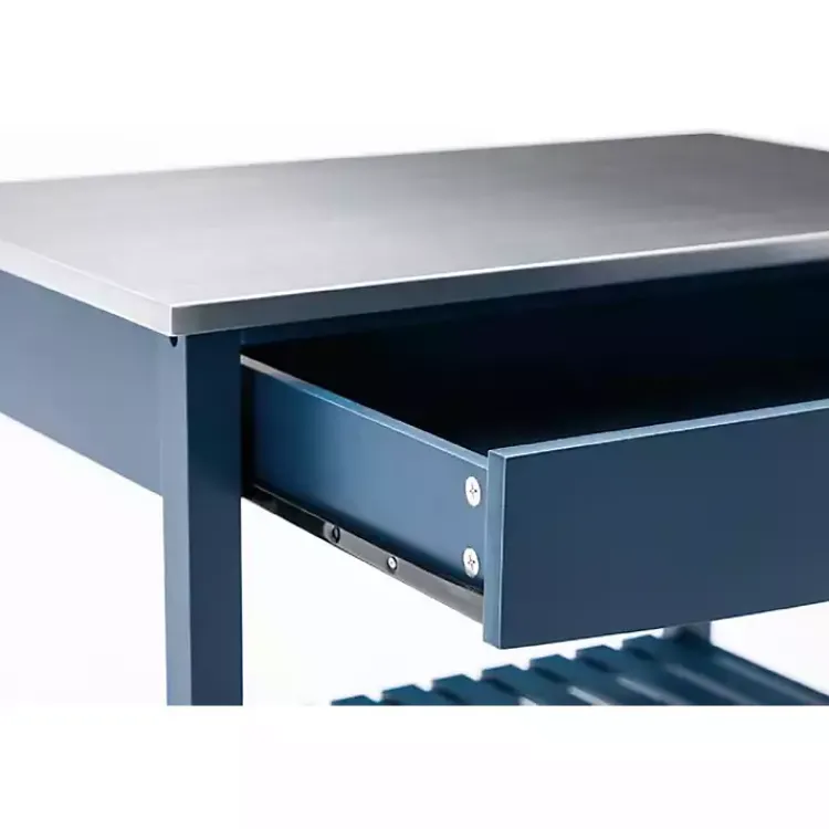 Kirklands Home Navy Wood and Stainless Steel Top Kitchen Cart Blue Online