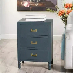 Kirklands Home Navy Wood 3-Drawer Layla Nightstand Blue Hot
