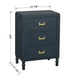 Kirklands Home Navy Wood 3-Drawer Layla Nightstand Blue Hot