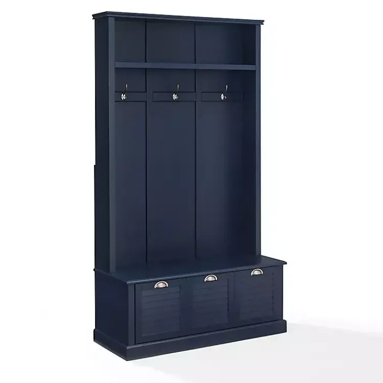 Kirklands Home Navy Wood Storage Bench Hall Tree Blue Discount